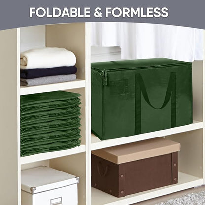 TICONN 2 Pack Extra Large Moving Bags Heavy Duty with Zippers & Carrying Handles, Durable Storage Bags Moving Boxes for Closet Organizers and Storage (2 Pack, Olive) - Image 8