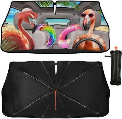Funny Flamingo Car Windshield Sun Shade Umbrella Automotive Windshield Sunshade Foldable Front Car Accessories Interior Decor to Keep Vehicle Cool for Most Vehicles 57'' X 30'' by Socira