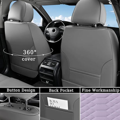 Coverado Car Seat Covers, Front Seat Cover, Waterproof Nappa Leather Seat Covers for Cars, Driver Car Seat Protectors, Gray and Purple Automotive Seat Covers Universal Fit for Most Cars - Image 2