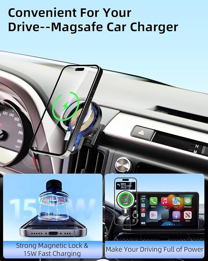 PZK Magnetic Charger Car Phone Holder for Toyota RAV4 2013-2018 Accessories | Magsafe 15W Fast Wireless Charging RAV 4 Car Phone Mount 360° Rotation Hands Free Vent Cell Phone Cradles fit All Phones - Image 9