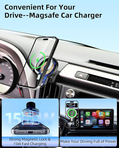 Car Phone Mount for Toyota Tundra 2007-2013 /Sequoia 2008-2013 Accessories | Magnetic 15W Fast Wireless Charger Phone Holder for Tundra Vent with Magsafe Fixed Clip 360° Rotation Hands-Free Cradles - Image 4