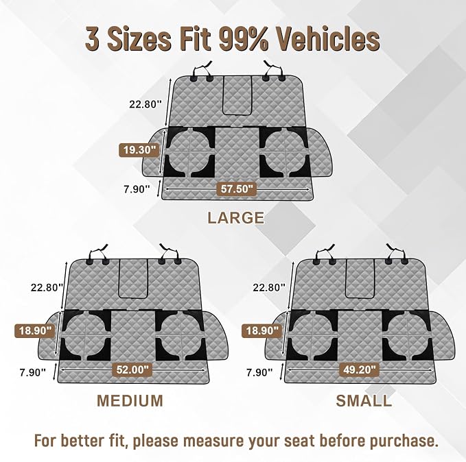 Dog Car Seat Cover for Back Seat, Heavy Duty Nonslip Car Seat Protector for Child Car Seat, Waterproof Bench Seat Cover for Dogs and Kids, Compatible with Armrest, Fits Sedan (Grey) - Image 7