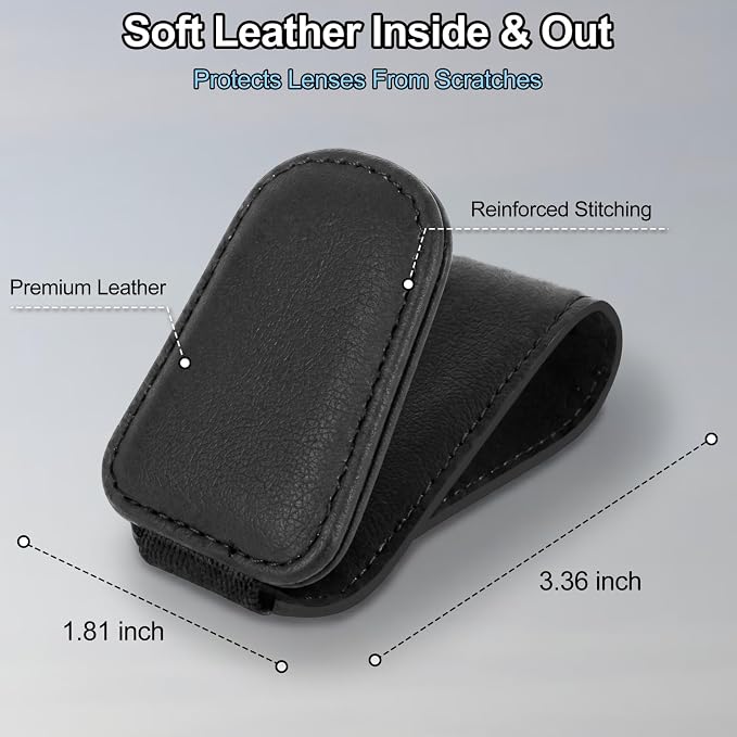 2 Packs Magnetic Sunglasses Holder for Car, Sunglass Clip for Visor(Black) | Leather Car Eyeglass Holder and Ticket Card Clip, Suitable for Different Size Eyeglasses, Interior Car Accessories - Image 4