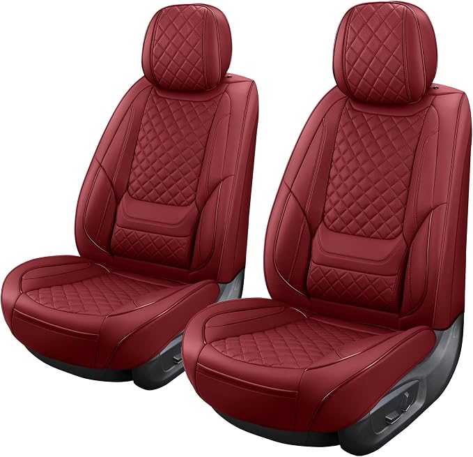 Leather Front Car Seat Covers Automotive Seat Protectors | Breathable Waterproof Durable Full Surround & Lumbar Support Design Non-Slip Universal Fit for Most Cars SUVs Trucks Vans Red by Unknown