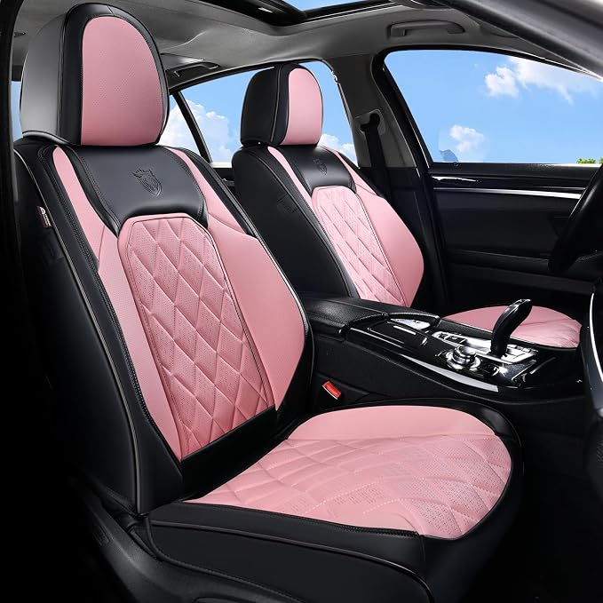 Coverado Leather Seat Covers, Car Seat Cover Front Seats, Waterproof Seat Covers, Luxury Faux Leather Car Seat Protectors, Black and Pink Car Seat Cover Universal Fit for Most Cars by COVERADOAUTO