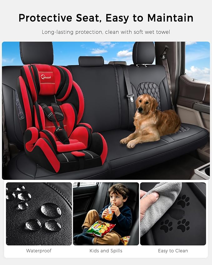 Huidasource Tacoma Rear Bench Car Seat Covers, Black Leather Back Row Seat Cushion Cover Fit for Toyota Tacoma 2016-2023 Double & Crew Cab SR SR5 Limited TRD Sport/Pro/Off Road (Back Row/Black) - Image 4