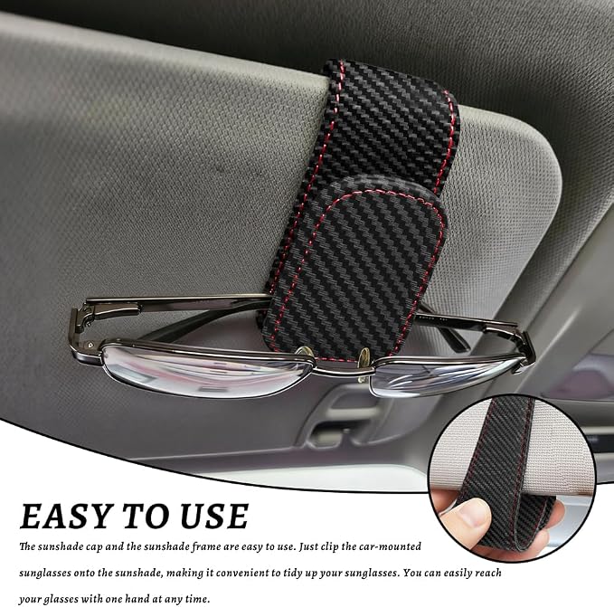 Sunglass Holder for Car, Car Sunglass Holder, Magnetic Leather Sunglasses Holder and Ticket Card Clip, Auto Multi-Functional Sun Visor Eyeglass Holders for SUV Pickup Truck (Carbon Fiber) - Image 6