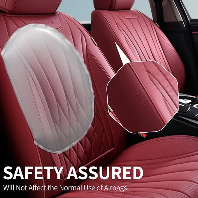 FLORICH Car Seat Covers, Universal Front Seat Covers, 2-Seater Waterproof Nappa Leather Car Seat Covers, Automotive Seat Covers Car Seat Protector Fit for Most Cars - Red - Image 2