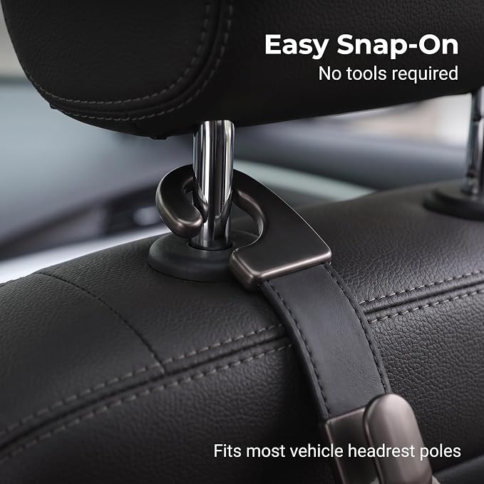 2PCS Leather Metal Car Headrest Hanger, Simple Style Car Seat Headrest Hooks, Multi-Purpose Car Seat Back Organizers, Universal for Purses, Handbags, Bags (Black) - Image 5