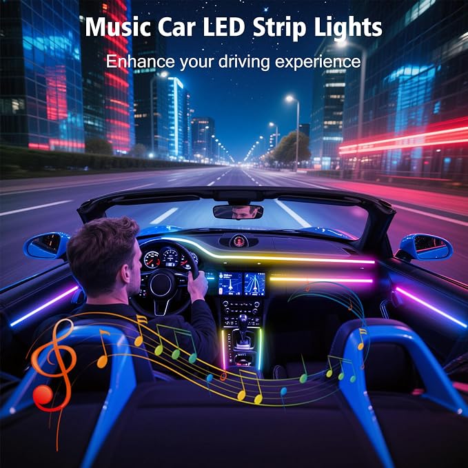 118" Acrylic Interior Car Lights with Smart APP RGB 2 in 1 (2 * 59in) | USB Powered Ambient Lighting Kits, 0.08in Ultra-Thin Thickness Car LED Strip Light Music Sync Neon Strip for Vehicle - Image 3