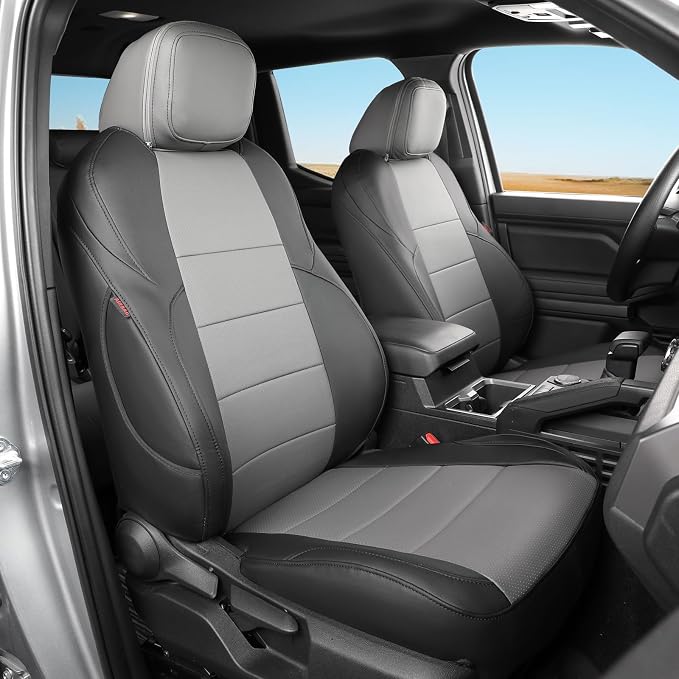 2024 2025 2026 Tacoma Seat Covers Full Set for Toyota Tacoma 4th Gen Double/Crew Cab SR,SR5,TRD Sport,TRD Off-Road,Limited,Fully Covered,Waterproof Leather Car Seat Protector(Black/Gray) by Coverdream