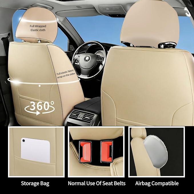 Avalon Seat Covers Custom Fit for Toyota Avalon 2001-2026 - Full Set Premium Leather, Waterproof, All-Weather, Airbag Compatible, Anti-Slip, Breathable, Only 2 Front seat Covers (Beige) - Image 5