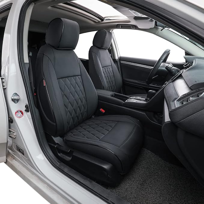 EKR Civic Seat Covers Custom Fit for Honda Civic (Hatchback) 2017 2018 2019 2020 2021 (Rear W/Armrest),Waterproof Leather Car Seat Cover Full Set,Faux Leather(Black) by EKR