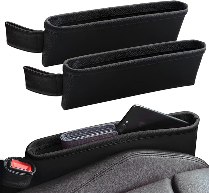 2 Pack Update Car Seat Gap Filler Organizer Leather Console Storage Box Front Side Pocket Seats Organizers Filler Interior Car Accessories for Phone Wallet Coin Key Sunglasses (Black) by BubabyZZ