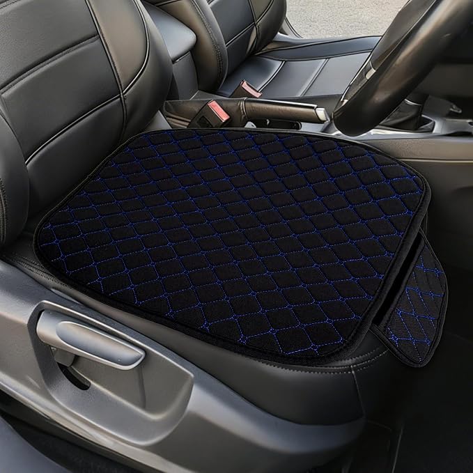 Leather Front Car Seat Cover, Anti-Slip Car Seat Bottom Covers, Full Wrapped Bottom Seat Protectors with Storage Pocket, Universal Comfortable Seat Cushion Fit Vehicles SUVs Trucks (K2-Black Blue) by Unknown