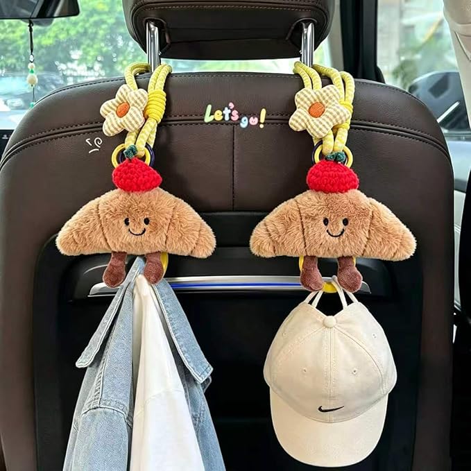 2 Pack Cute Car Headrest Hooks 360° Rotating Adjustable Length, Seat Decorative Hanger for Handbags Shopping Bags(Bread B) - Image 6