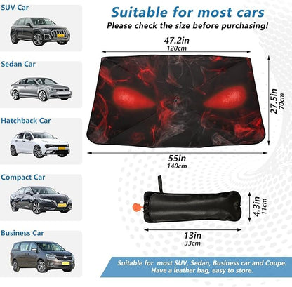 Skull Red Eyes Windshield Sun Shade Umbrella Foldable Car Front Window Sunshade Blocks UV Rays Heat Keep Vehicle Cool (55" x 27.5") - Image 4