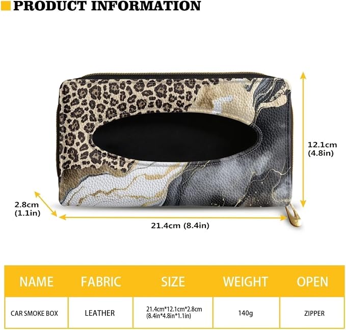 Biyejit 2 Pack Car Tissue Holder, Leopard Marble PU Leather Tissue Dispenser - Image 6