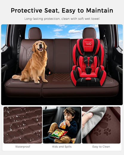 Huidasource F150 Coffee Rear Seat Covers, Leather Rear Bench Car Seat Cushion Cover Fit for 2015-2026 Ford F150 SuperCrew & 2017-2026 F250 F350 F450 Super Duty Crew Cab Pickup Truck - Image 3