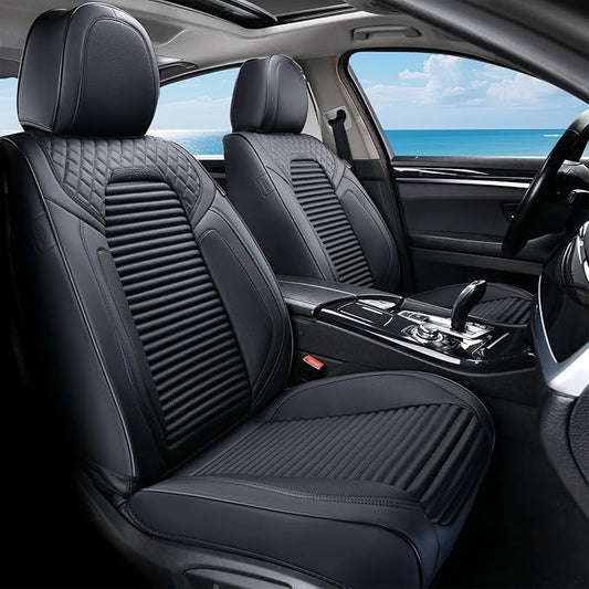 Coverado Front Seat Covers, Black Nappa Leather Car Seat Covers, Black Seat Covers for Cars, Car Seat Protector Cushions Universal Fit for Most Sedans SUV Pick-up Truck by COVERADOAUTO