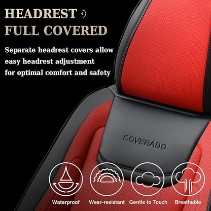 Coverado Car Seat Covers Full Set, Seat Covers for Cars, Car Seat Protector Waterproof, Leather Cushion, Universal Car Interior Covers Seat Protectors for Most Cars Black-Red - Image 5