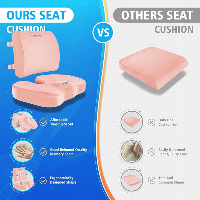 CushZone Seat Cushion and Lumbar Support Pillow for Office Chair, Pink | Ergonomic Memory Foam for Sciatica Pain Relief & Posture Correction, Non-Slip Chair Cushions for Car, Wheelchair and Travel - Image 8