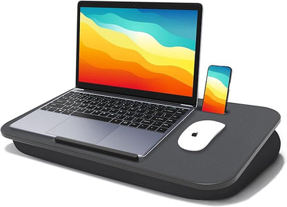 Lap Desk with Cushion, Fits up to 17 inch Laptop, Pillow Designed, Portable Laptop Stand with Tray, Pad & Phone Holder, Home Office for Bed/Couch/Car/Reading/Writing,MillHome (Black) by MillHome