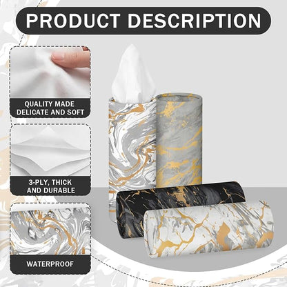 Arttown Car Tissue Holder for Cup Holder Facial Tissues 12 Pack Marble | Modern Bulk 3-Ply,Refillable Marble Print Cylinder Tissue Boxes,Fit Car Home Office School (600 Sheets Total,50 Sheets Each) - Image 3