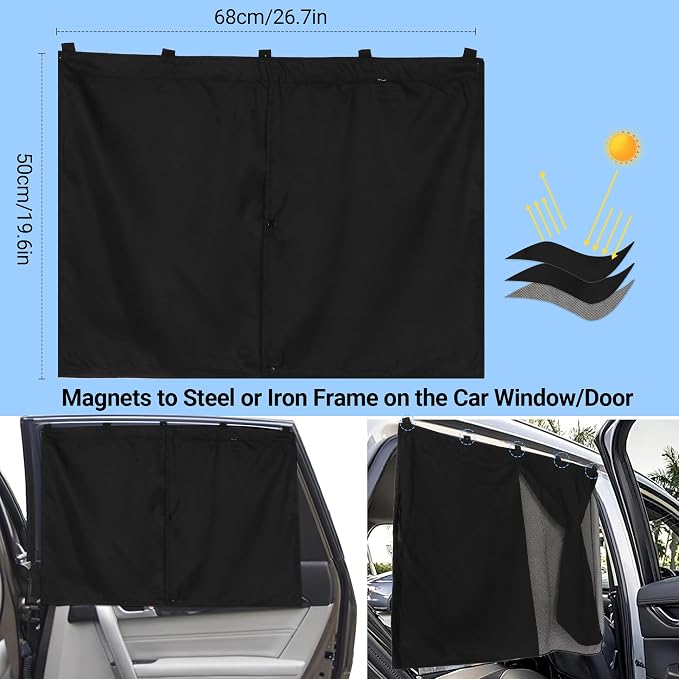 Magnetic Car Window Shades for Baby 1 Pack Cartoon Sun Shade for Side Window Double Layer UV Protection No Suction Cups Required Car Curtains for Toddlers, Fits Most SUVs & Sedans (Black) - Image 4