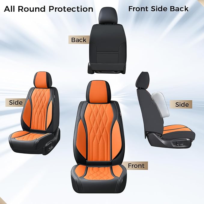 Coverado Front Seat Covers, Car Seat Protector, Waterproof Nappa Leather Cushion, Fit for Most Sedans SUV Pick-up Truck-Black&Orange - Image 7