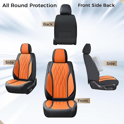 Coverado Front Seat Covers, Car Seat Protector, Waterproof Nappa Leather Cushion, Fit for Most Sedans SUV Pick-up Truck-Black&Orange - Image 7