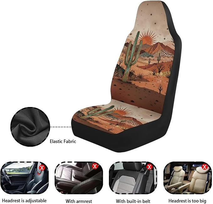 Desert Cactus Car Front Seat Covers Arizona State Car Seat Covers Full Set of 2 Stretch Polyester Fabric Cover Automotive Interior Seats Covers for Most Cars SUV Sedans - Image 6