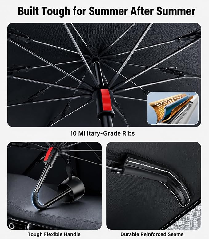 Zanch Windshield Sun Shade Umbrella: 1:1 Custom Fit for Ford Escape 2001-2026 [99% UV Protection, Up to 75℉ Cooler] Reflective Heat Shield, No Gaps & No Scratches, Foldable Front Sunshade Umbrella - Image 5