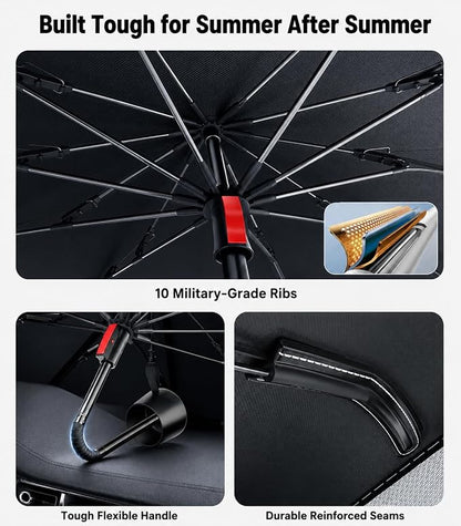 Zanch Windshield Sun Shade Umbrella: 1:1 Custom Fit for Ford Escape 2001-2026 [99% UV Protection, Up to 75℉ Cooler] Reflective Heat Shield, No Gaps & No Scratches, Foldable Front Sunshade Umbrella - Image 5
