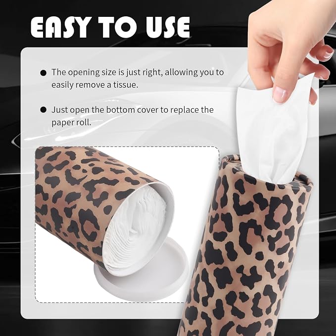 4PCS Portable Car Tissue Holder,Stylish Leopard-Print Tissues for Car Cup Holder with Replaceable Refills,Essential Cars Tissues Cylinder Leopard Print Cars Accessories - Image 6