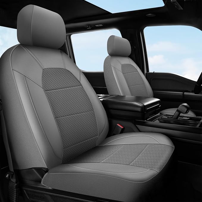 CAR PASS Leather Car Seat Covers Breathable Seat Cover Full Sets Airbag Compatible for Most Cars, SUVs, Trucks, and Vans (Full Set, Gray) - Image 2