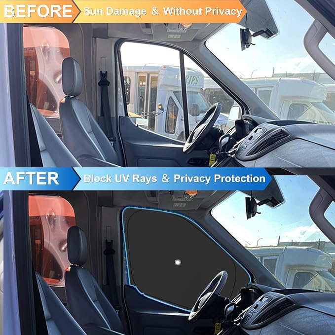 Front Side Window Sun Shade with Suction Cups for 2015-2024 Fo-rd Transit Van High and Medium Roof, Foldable Window Sunshade Sun Visor Protector, Side Shades Blocks UV Ray Heat, Pack of 2 - Image 3