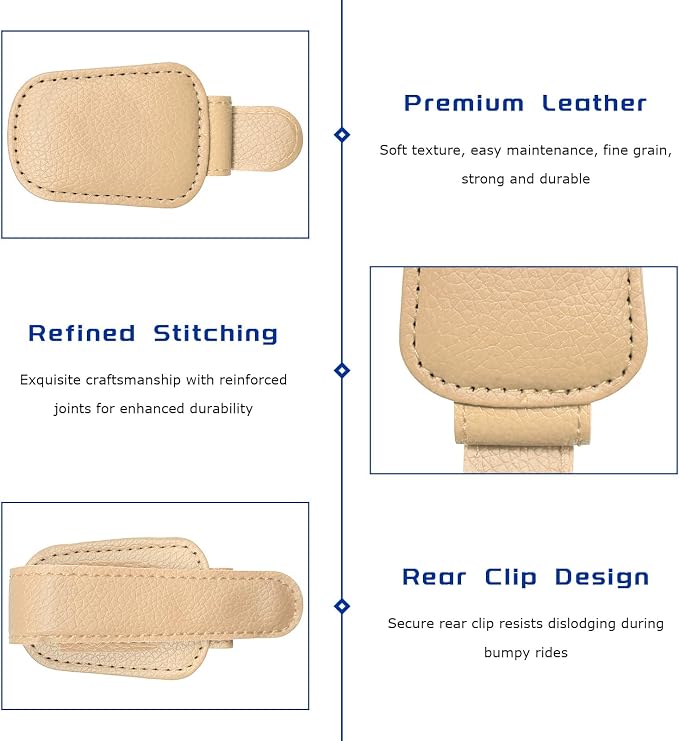 2 PCS Sunglass Holder for Car, Magnetic Leather Glasses Holder Auto Ticket Card Clip, Sun Visor Eyeglass Hanger Interior Accessories for Sedan Truck SUV, Car Accessories (Beige) - Image 3
