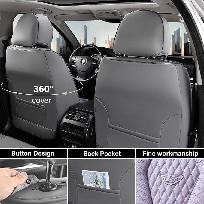 Coverado Leather Seat Covers 2 Seats, Car Seat Covers Front Seats, Purple Car Seat Cover 2 Pack, Front Car Seat Covers, Car Seat Cushion, Auto Seat Covers Driver Seat Protector Universal Fit Most Cars - Image 3