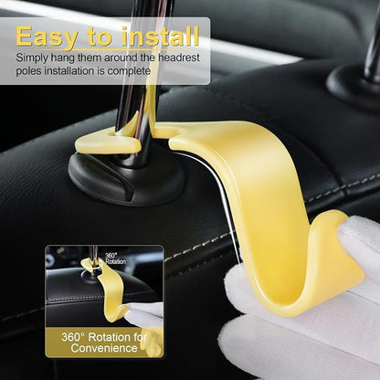 LivTee Car Seat Headrest Hook, Car Headrest Hidden Hook, 4 Pack Universal Auto Car Back Seat Hook Organizer for Purse Coat, Car Interior Accessories (Yellow) - Image 4