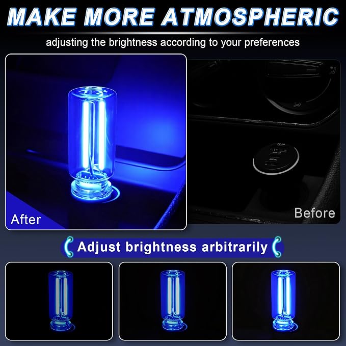 iFunyLED Car Interior USB LED Night Light, Portable Touch dimmable Car Ambient Lighting Kit, Retro Mini Transparent Glass Bottle Lamp Decorations for Vehicle Camping Bedroom Hallway, Pack of 2(Blue) - Image 2