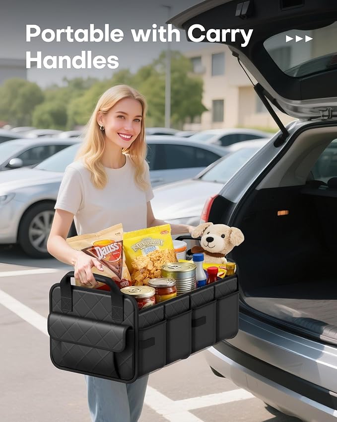 HOTOR Trunk Organizer for SUV – Foldable Car Organizers and Storage | 2 Compartments, Large Capacity Car Trunk Organizer Car Accessories for Truck Sedan, Black, 23.6" x 14.2" x 11.8" - Image 6