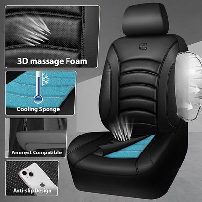 CAR PASS 3D Foam PU Leather Car Seat Covers, Universal Seat Covers Full Sets for Trucks SUV Sedan Automotive Seat Covers Armrest Airbag Compatible Waterproof Comfortable Faux Nappa Leather Pure Black - Image 7