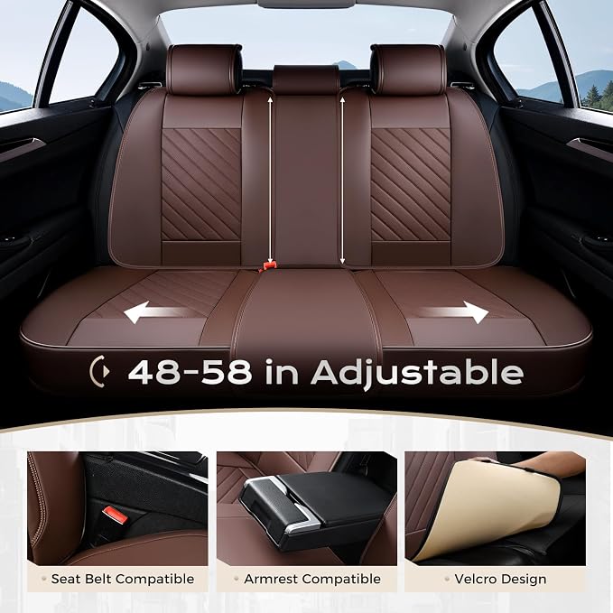 Coverado Car Seat Covers Full Set 5 Pieces, Luxury Nappa Leather Seat Covers Universal Fit Waterproof Non-Slip Breathable Front & Back Automotive Seat Protectors for Cars, SUVs, Trucks - Image 6