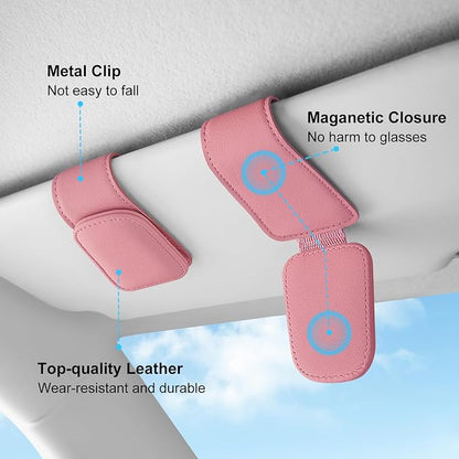 TCJJ Sunglasses Holders for Car Visor,Car Magnetic Glasses Holder Leather Sunglasses Clip and Ticket Card Clip Suitable for Car Interior Visor and Different Size Eyeglasses(Pink/2) - Image 4