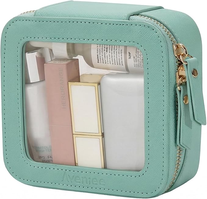 Aveniee Mini Clear Makeup Bag, Small Cosmetic Bags Travel Toiletry Pouch Organizer, TSA Approved Make up Case with Zipper, Car Bag for Essentials,Green by Aveniee