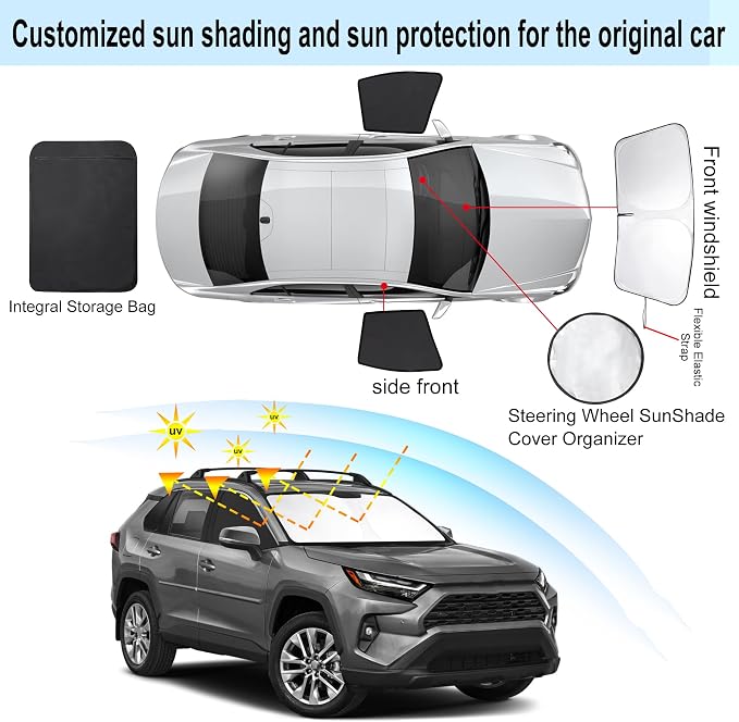 3PCS Car Window Shades Front Windshield Sun Shade Foldable Window Shade Custom Fit for Toyota RAV4 2019-2024 Accessories Car Shades for Front Windows Anti-UV Rays Block Heat - Image 3