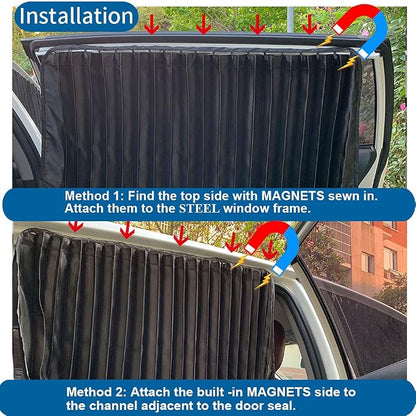 Ovege Car Side Window Sun Shade Car Curtain Pleated Silky Suction Magnetic (Black-Opaque, Front Seat 2pcs) - Image 5