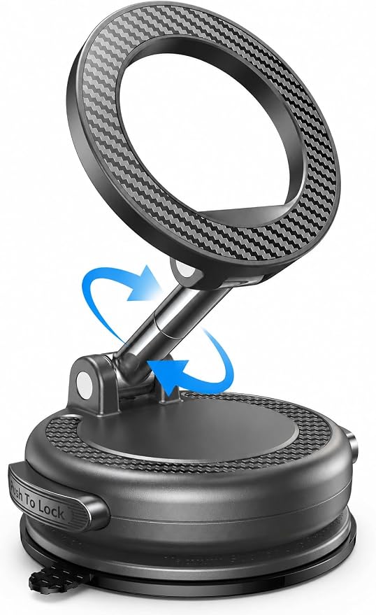 NeverFall Car Phone Mount for MagSafe, 89lbs Vacuum Suction, Strong Magnetic Dashboard & Windshield Mount, 360° Adjustable Phone Holder for iPhone & All Phones, Dark Gray by Moeila