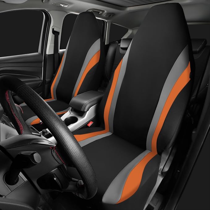CAR PASS AquaShield Neoprene Waterproof Car Seat Covers Front Seats Only, High Back Bucket Seat Cover,Airbag Compatible,Seat Covers for Women Girl, Universal Fit for Auto Truck Van SUV (Black Orange) - Image 7